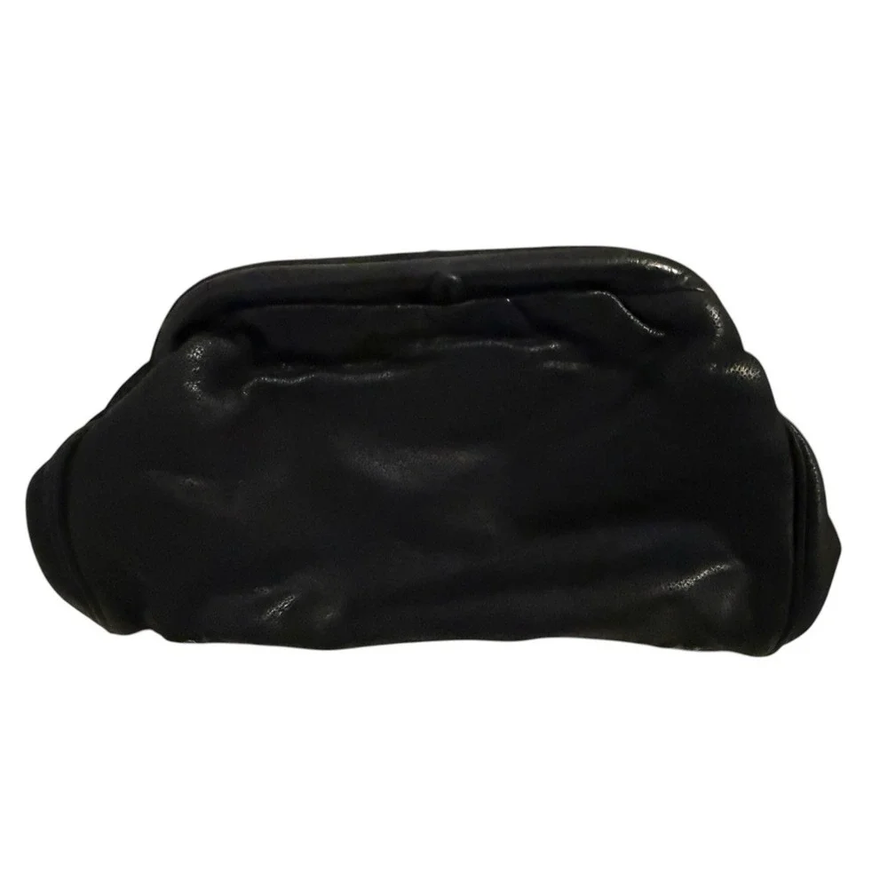 Vintage 80's Purse Black Genuine Leather Clutch Party Bag